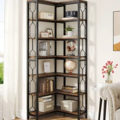 7-Tier Corner Bookshelf, Industrial Corner Etagere Bookcase