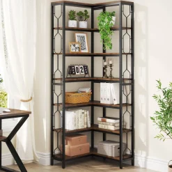 7-Tier Corner Bookshelf, Industrial Corner Etagere Bookcase