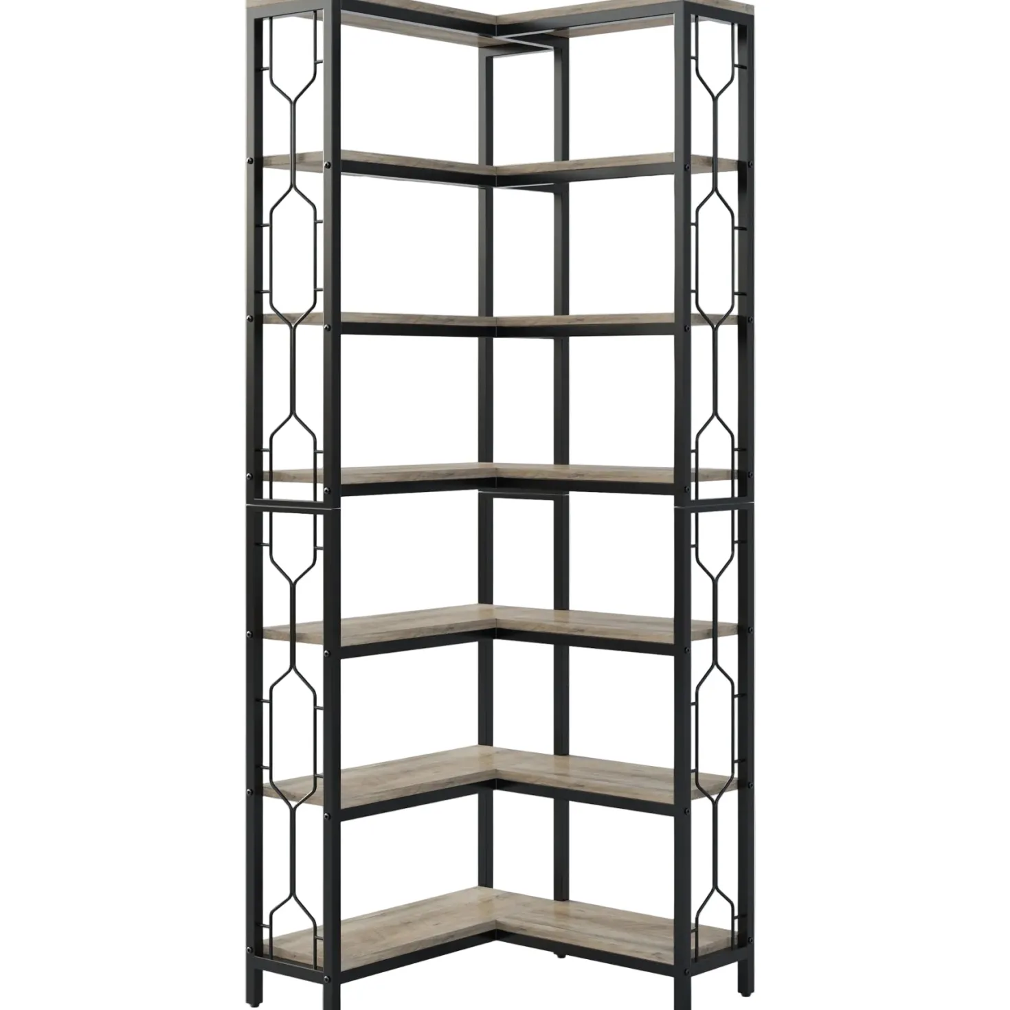 7-Tier Corner Bookshelf, Industrial Corner Etagere Bookcase