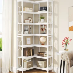 7-Tier Corner Bookshelf, Industrial Corner Etagere Bookcase
