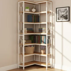 7-Tier Corner Bookshelf, Industrial Corner Etagere Bookcase