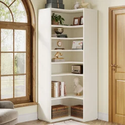 9-Tier Corner Bookshelf, Modern L-Shaped Bookcase Display Shelf
