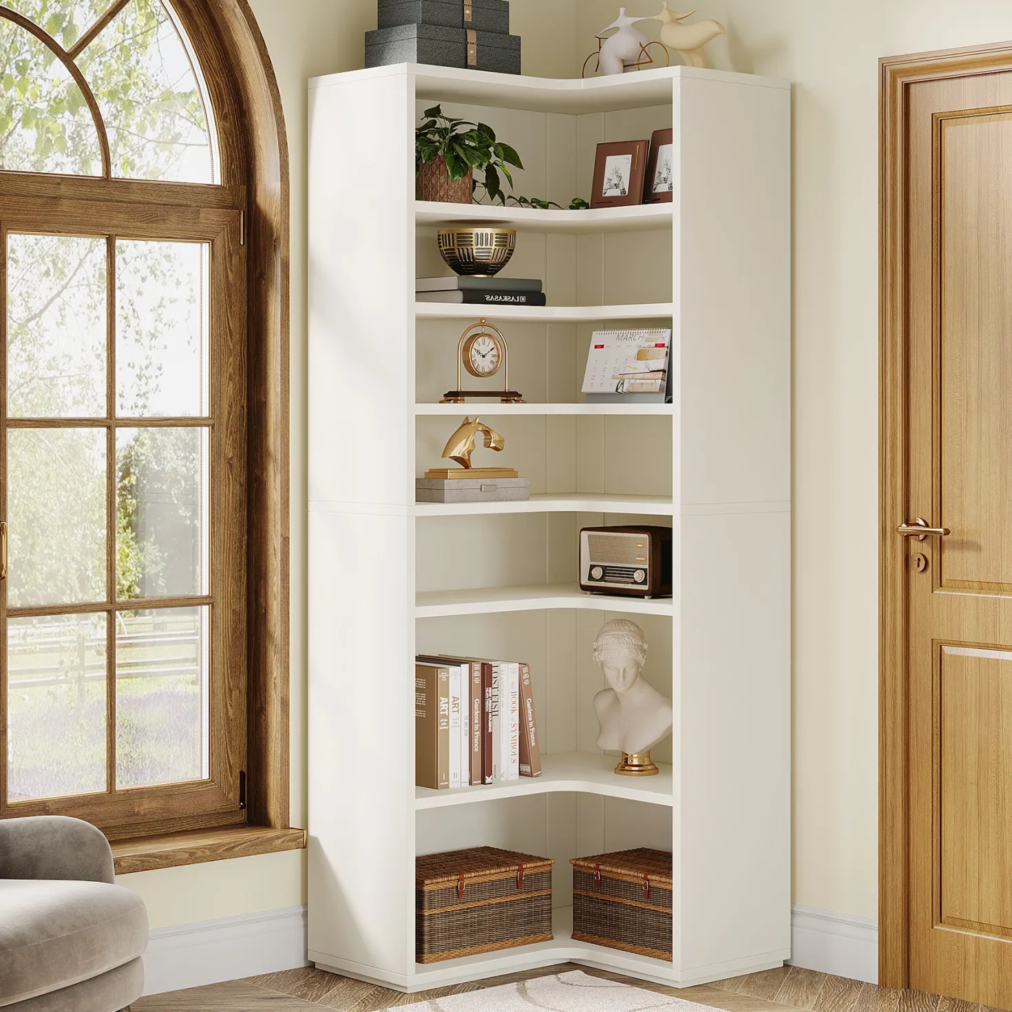 9-Tier Corner Bookshelf, Modern L-Shaped Bookcase Display Shelf