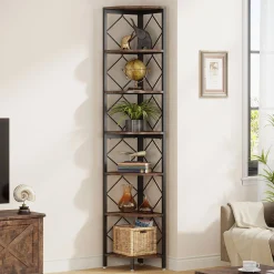 7-Tier Corner Shelf, 78.7" Corner Bookcase Slim Corner Storage Rack