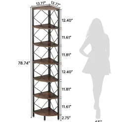 7-Tier Corner Shelf, 78.7" Corner Bookcase Slim Corner Storage Rack