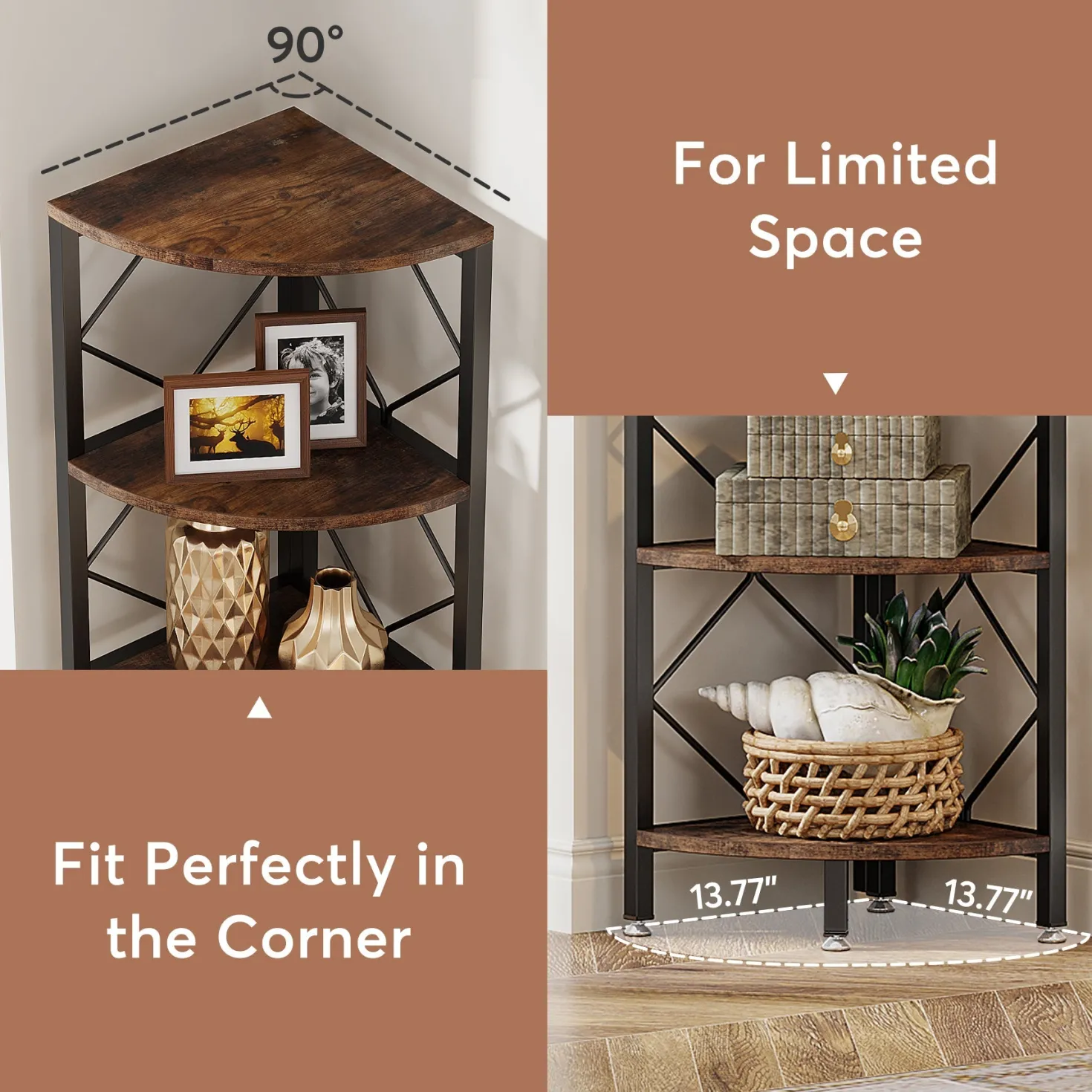 7-Tier Corner Shelf, 78.7" Corner Bookcase Slim Corner Storage Rack