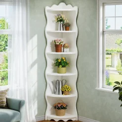5-Tier Corner Shelf, 70.8" Corner Bookshelf Wavy Shaped Display Rack