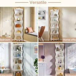 5-Tier Corner Shelf, 70.8" Corner Bookshelf Wavy Shaped Display Rack