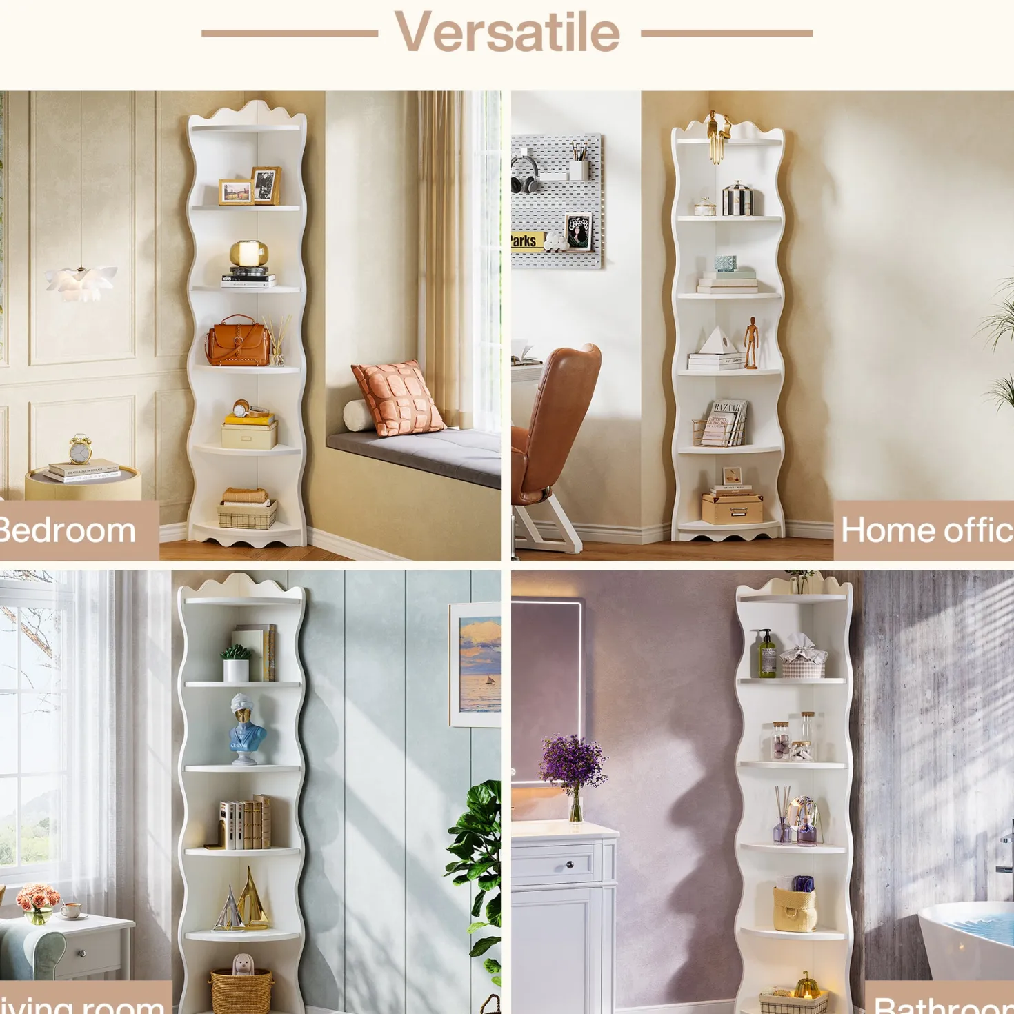 5-Tier Corner Shelf, 70.8" Corner Bookshelf Wavy Shaped Display Rack