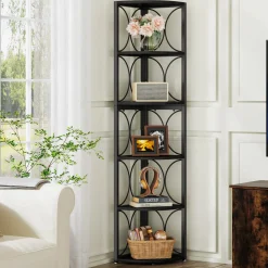 6-Tier Corner Shelf, 67" Corner Bookshelf Shelving Unit