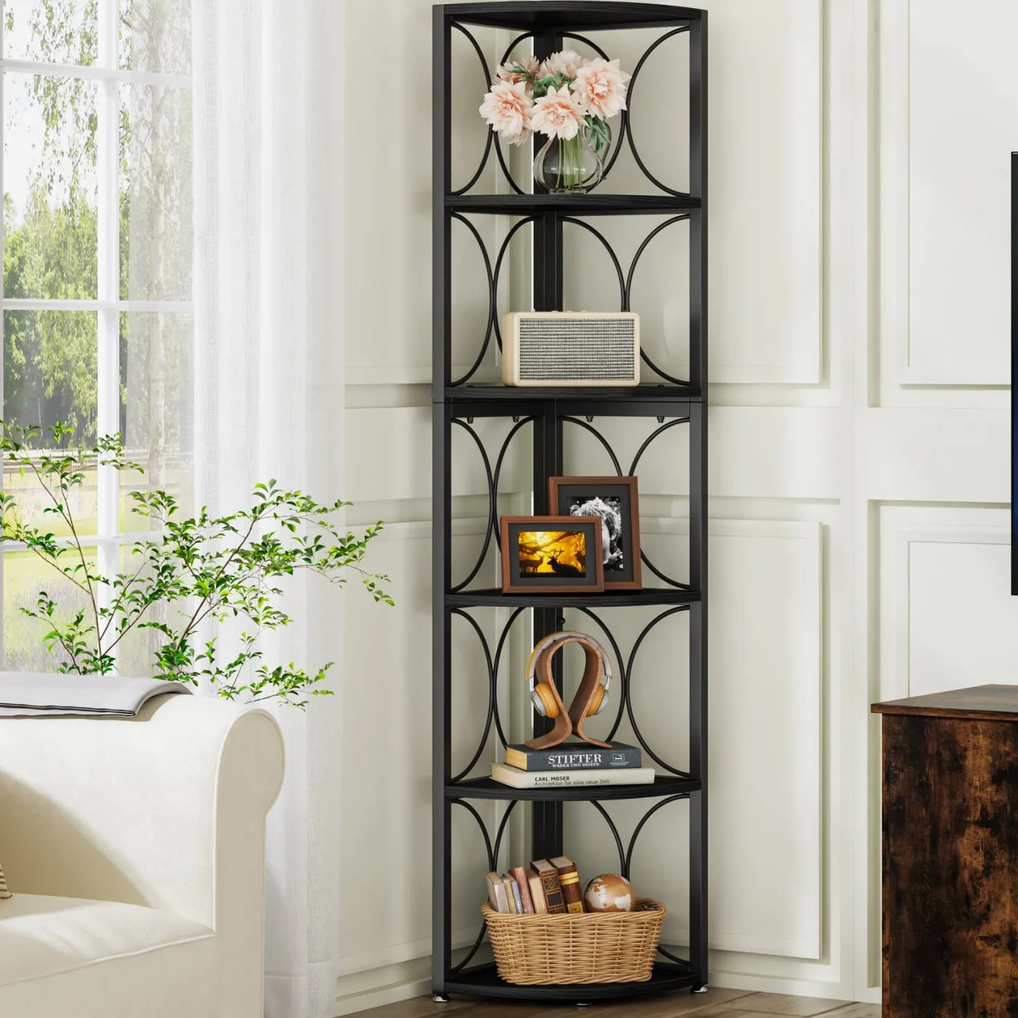 6-Tier Corner Shelf, 67" Corner Bookshelf Shelving Unit