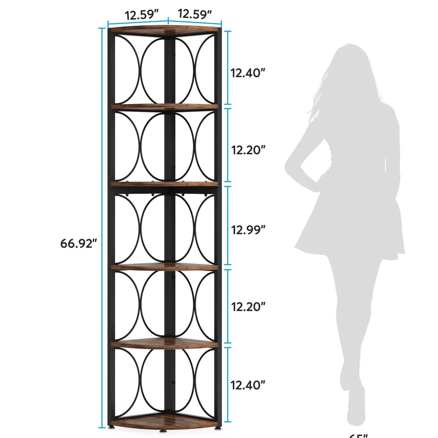 6-Tier Corner Shelf, 67" Corner Bookshelf Shelving Unit