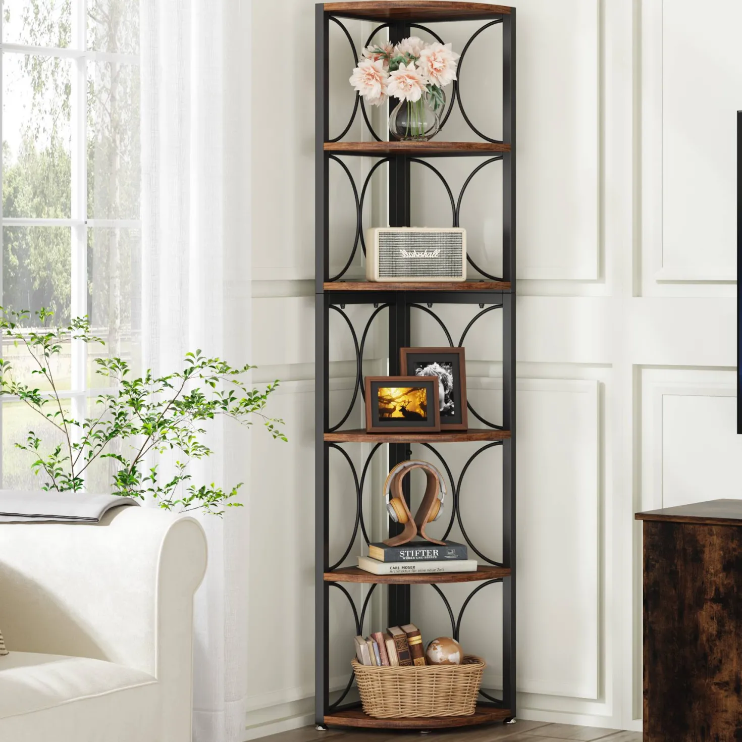 6-Tier Corner Shelf, 67" Corner Bookshelf Shelving Unit