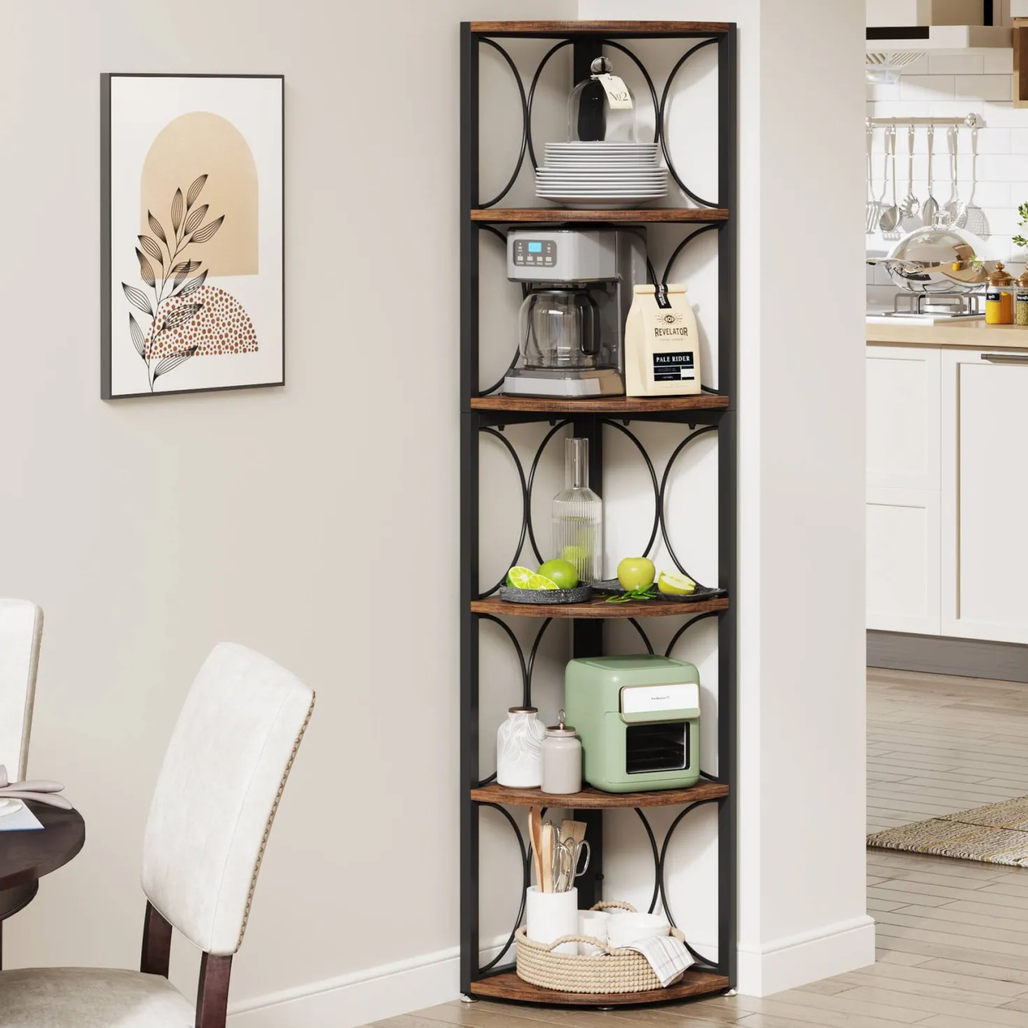 6-Tier Corner Shelf, 67" Corner Bookshelf Shelving Unit