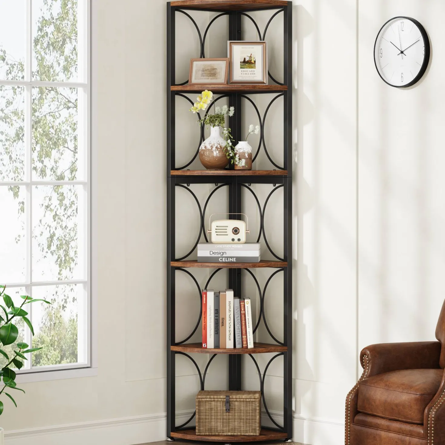 6-Tier Corner Shelf, 67" Corner Bookshelf Shelving Unit