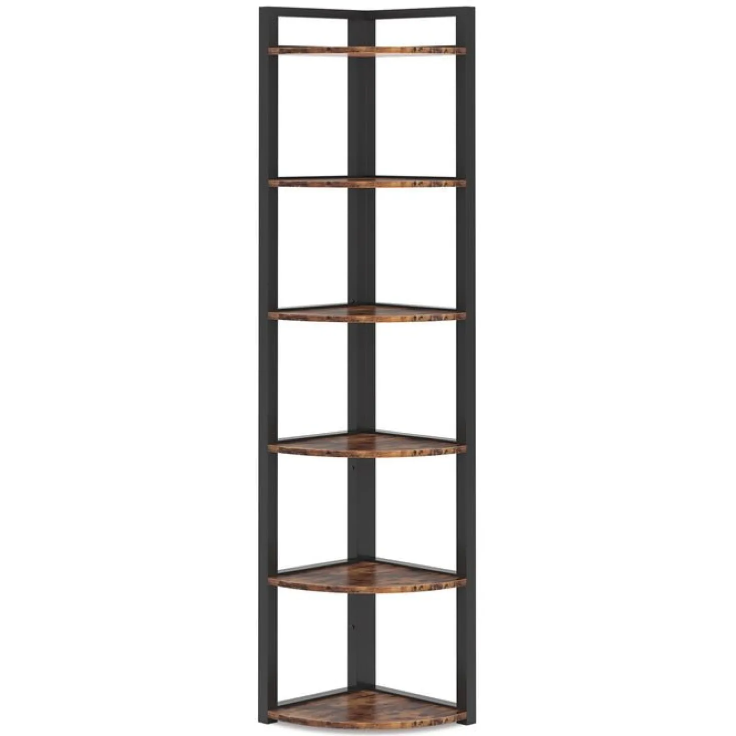 6-Tier Corner Shelf, 70.9 Inch Tall Corner Bookshelf Small Bookcase Rustic Corner Shelving Unit Storage Rack