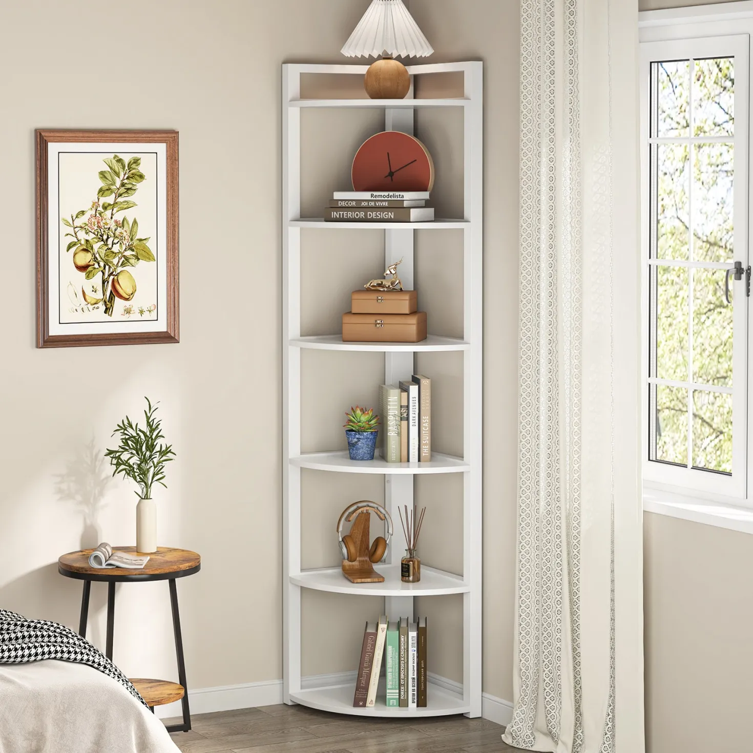 6-Tier Corner Shelf, 70.9 Inch Tall Corner Bookshelf Small Bookcase Rustic Corner Shelving Unit Storage Rack