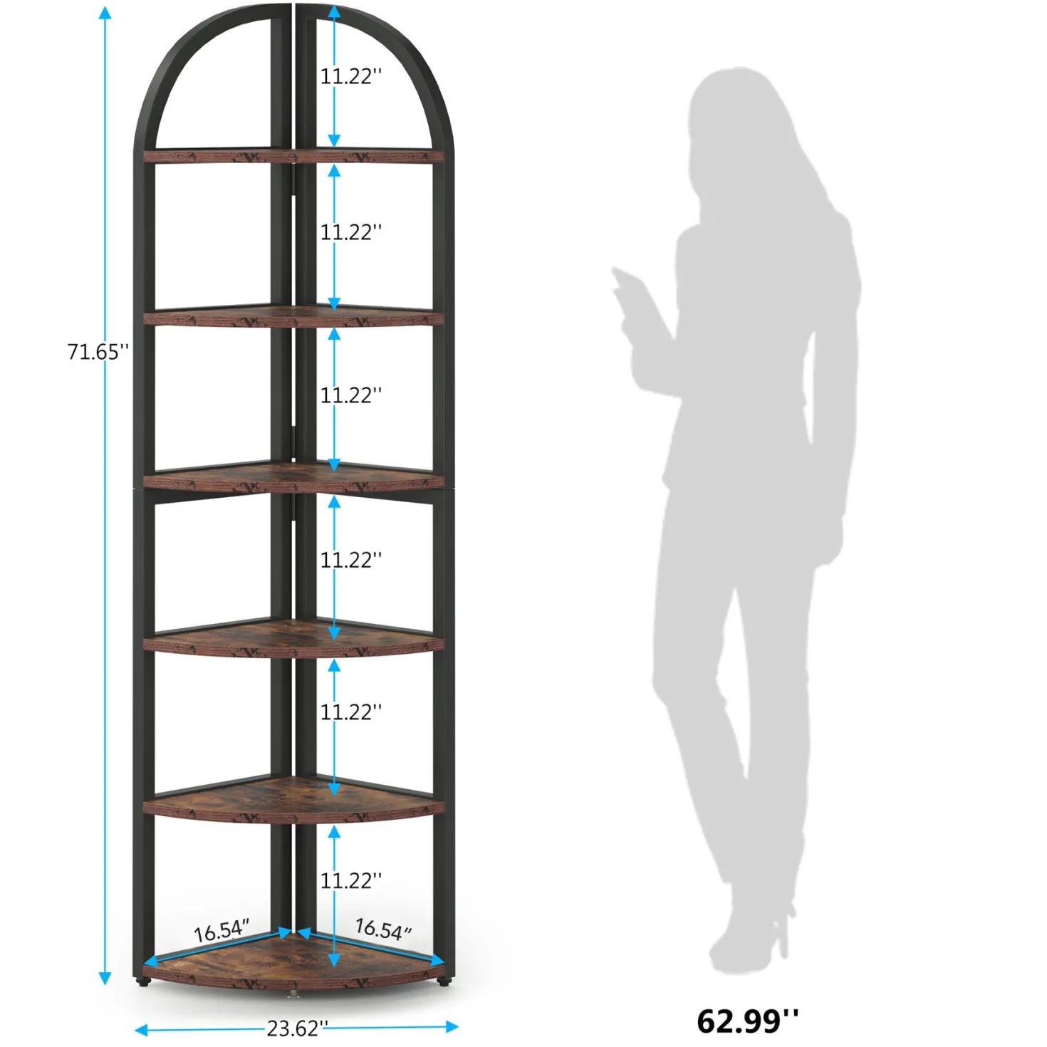 6-Tier Corner Shelf, 71 inch Tall Corner Bookshelf for Small Space