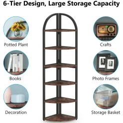 6-Tier Corner Shelf, 71 inch Tall Corner Bookshelf for Small Space