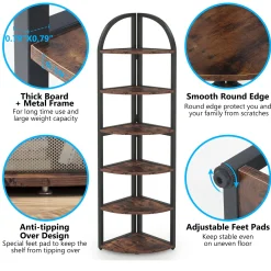6-Tier Corner Shelf, 71 inch Tall Corner Bookshelf for Small Space