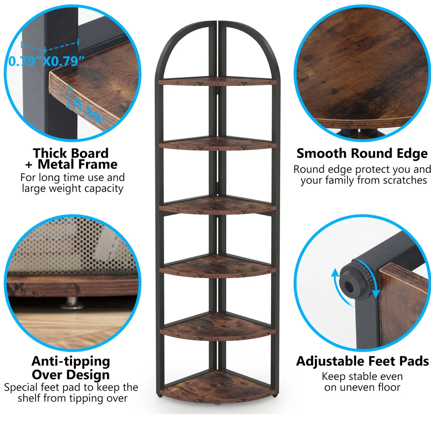 6-Tier Corner Shelf, 71 inch Tall Corner Bookshelf for Small Space