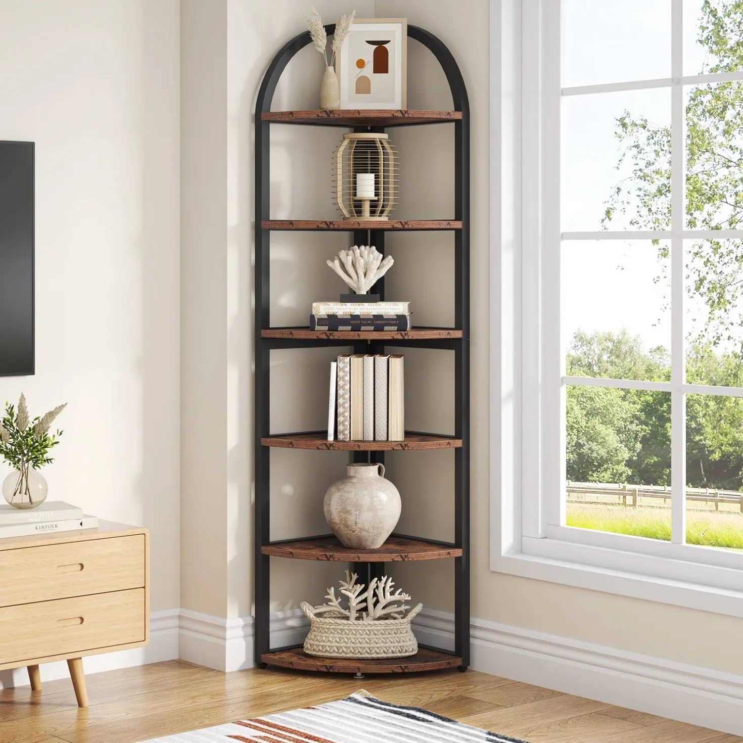 6-Tier Corner Shelf, 71 inch Tall Corner Bookshelf for Small Space