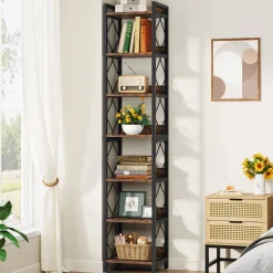 7-Tier Corner Shelf, 78.7" Narrow Bookshelf Corner Bookcase