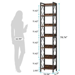 7-Tier Corner Shelf, 78.7" Narrow Bookshelf Corner Bookcase