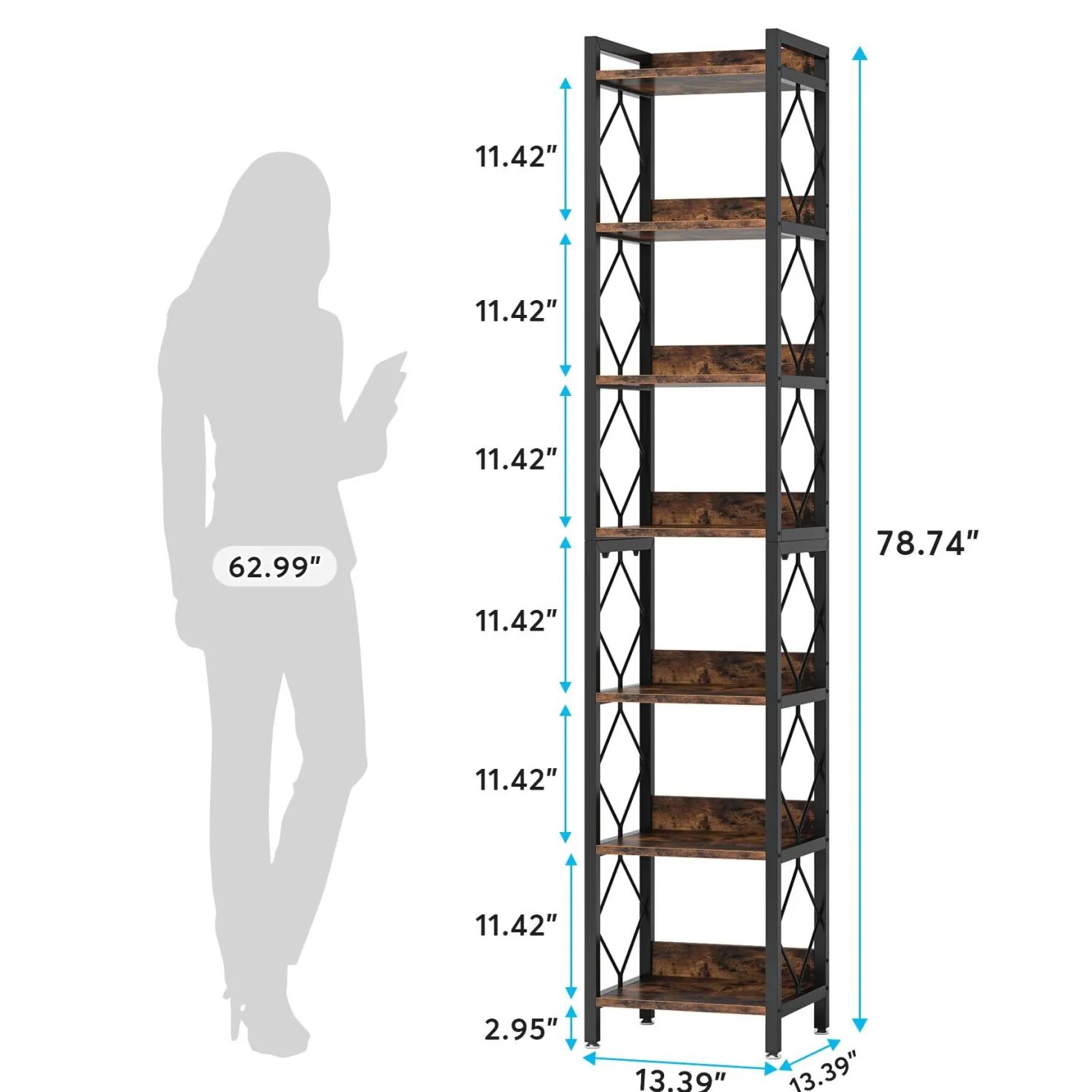 7-Tier Corner Shelf, 78.7" Narrow Bookshelf Corner Bookcase