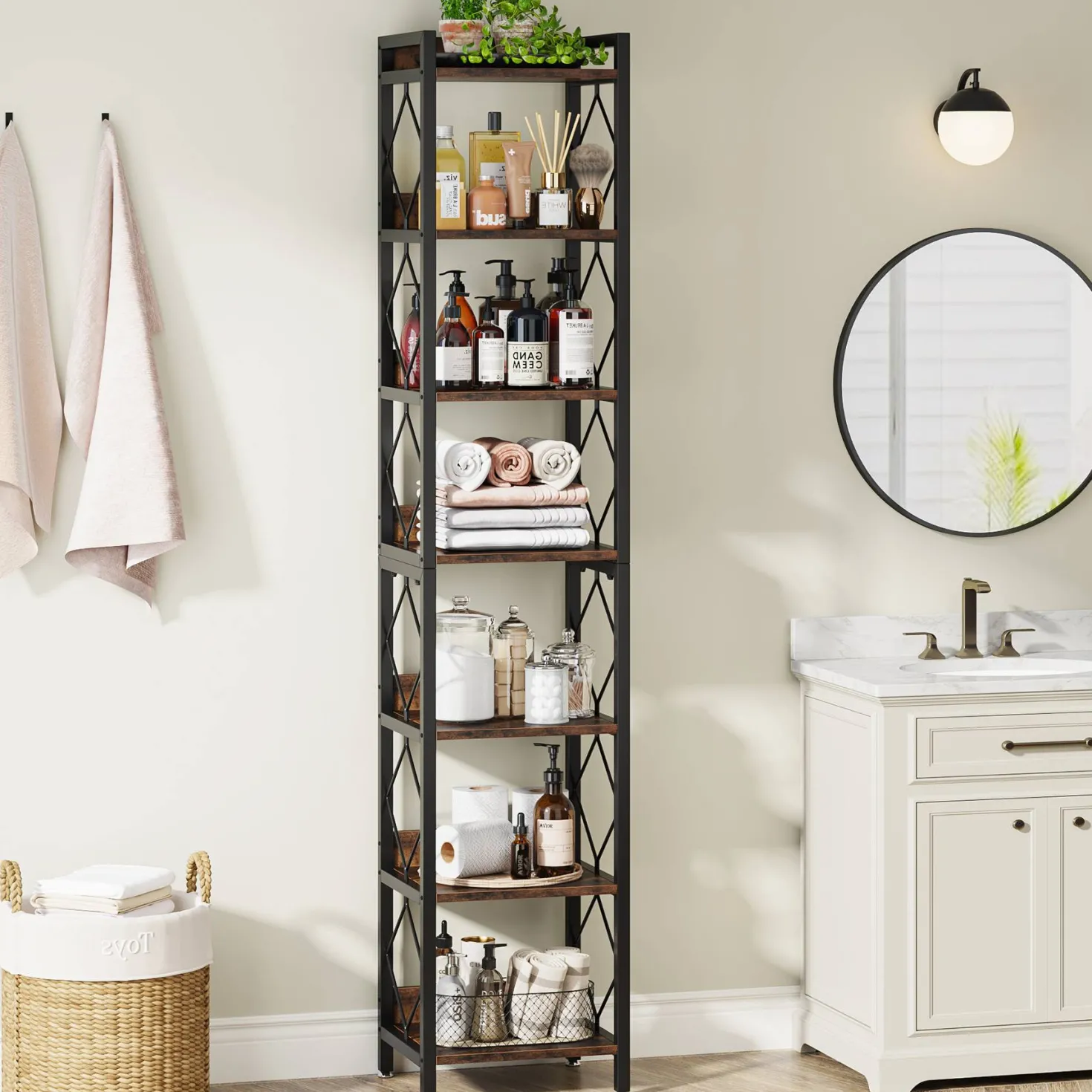 7-Tier Corner Shelf, 78.7" Narrow Bookshelf Corner Bookcase