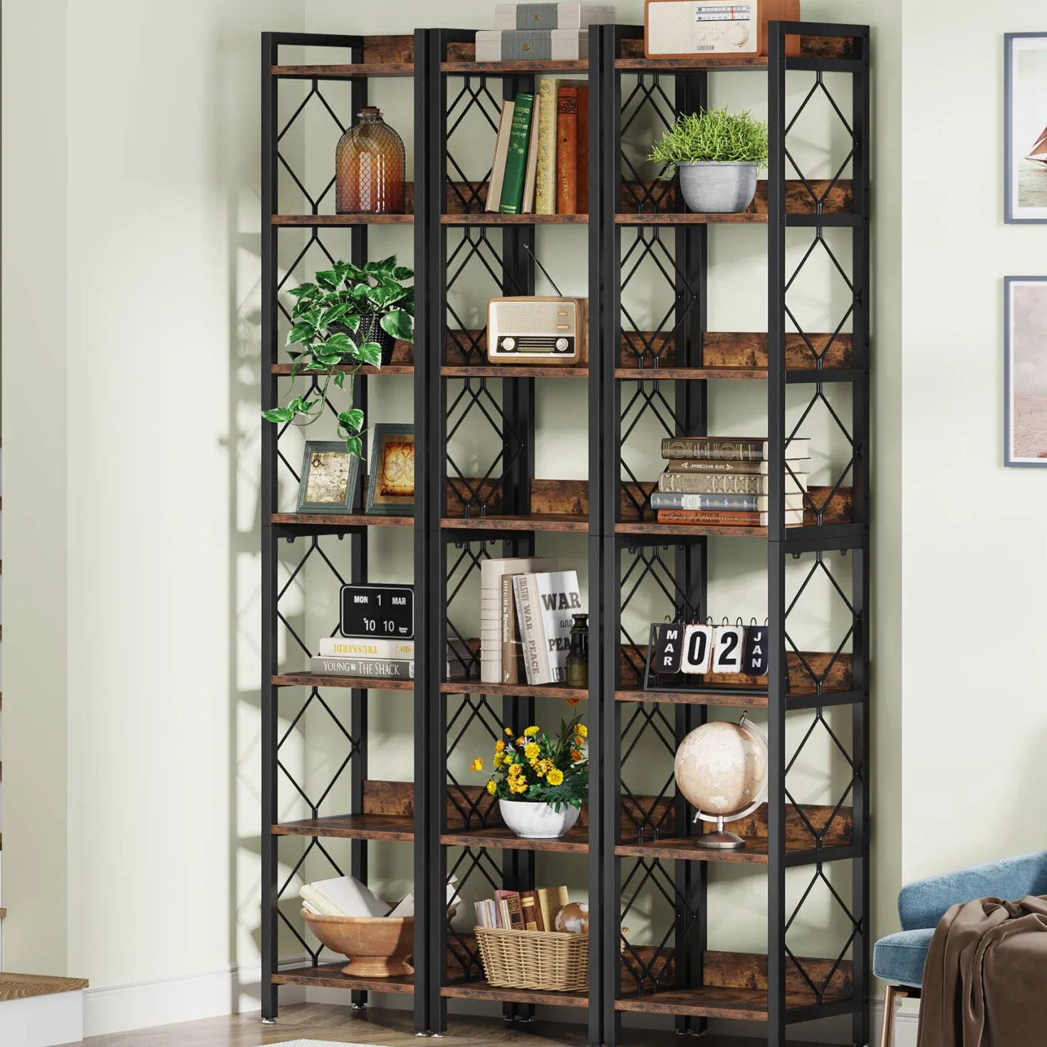 7-Tier Corner Shelf, 78.7" Narrow Bookshelf Corner Bookcase