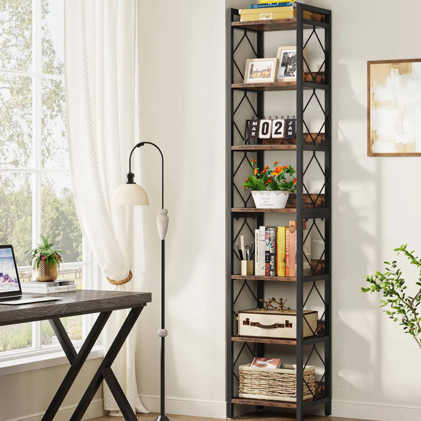 7-Tier Corner Shelf, 78.7" Narrow Bookshelf Corner Bookcase