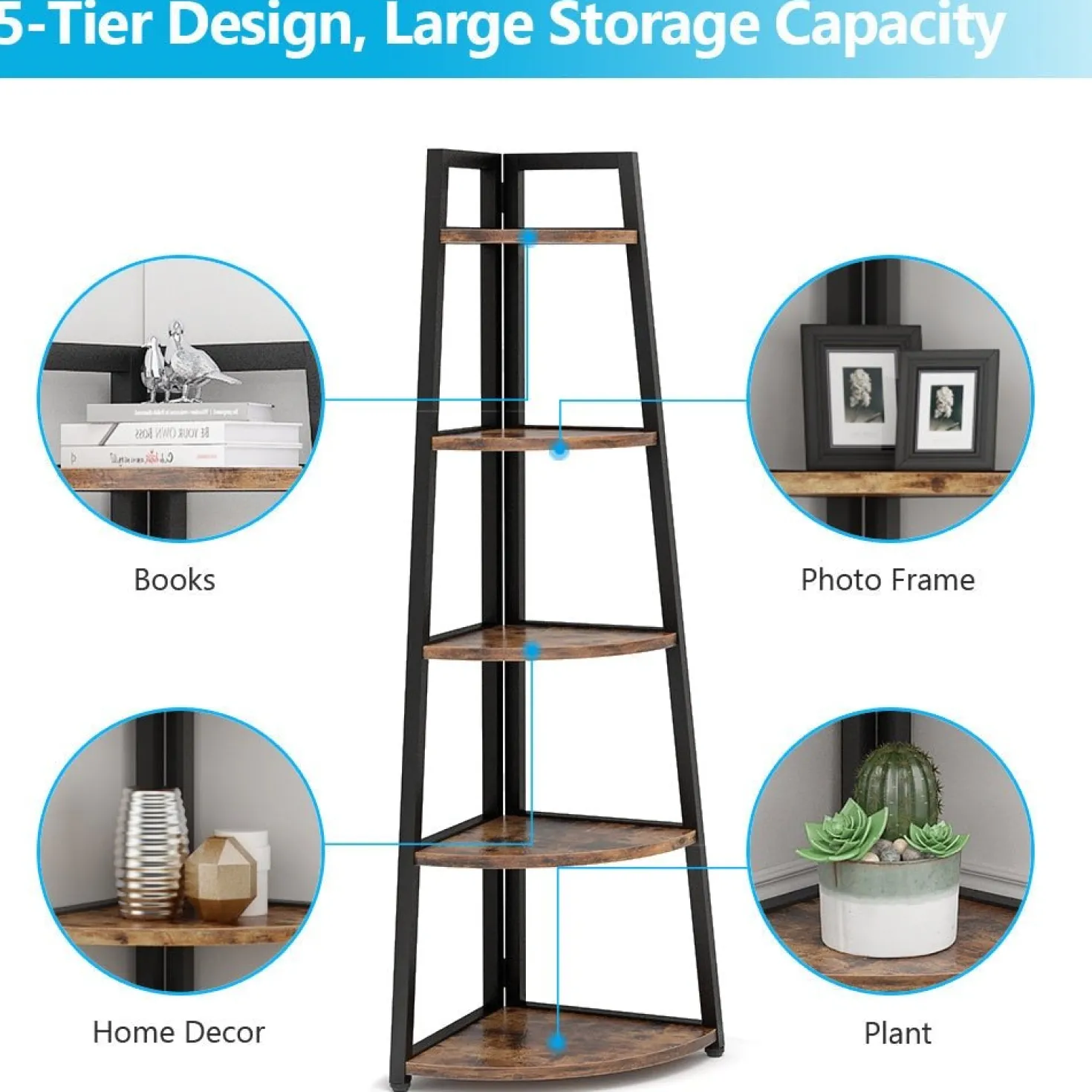 5-Tier Corner Shelf, 70" Tall Corner Ladder Shelf Small Bookshelf