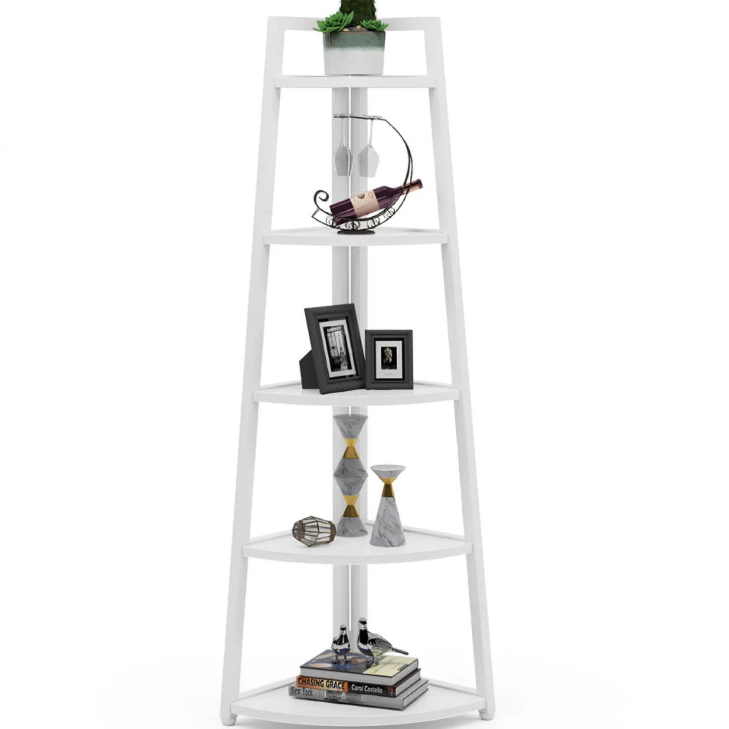 5-Tier Corner Shelf, 70" Tall Corner Ladder Shelf Small Bookshelf