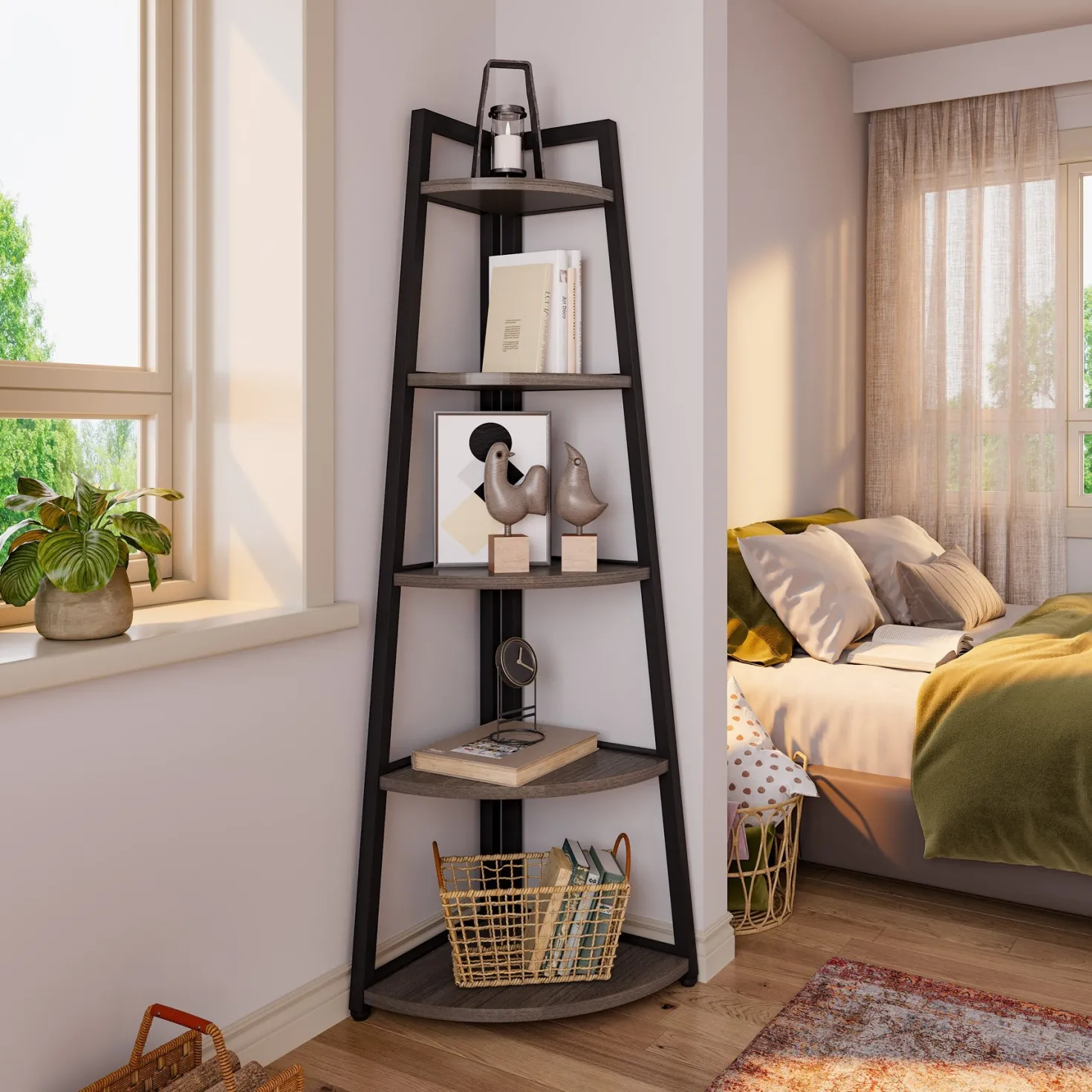 5-Tier Corner Shelf, 70" Tall Corner Ladder Shelf Small Bookshelf