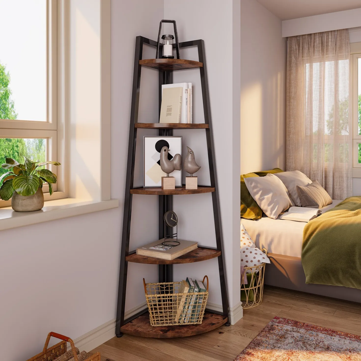 5-Tier Corner Shelf, 70" Tall Corner Ladder Shelf Small Bookshelf