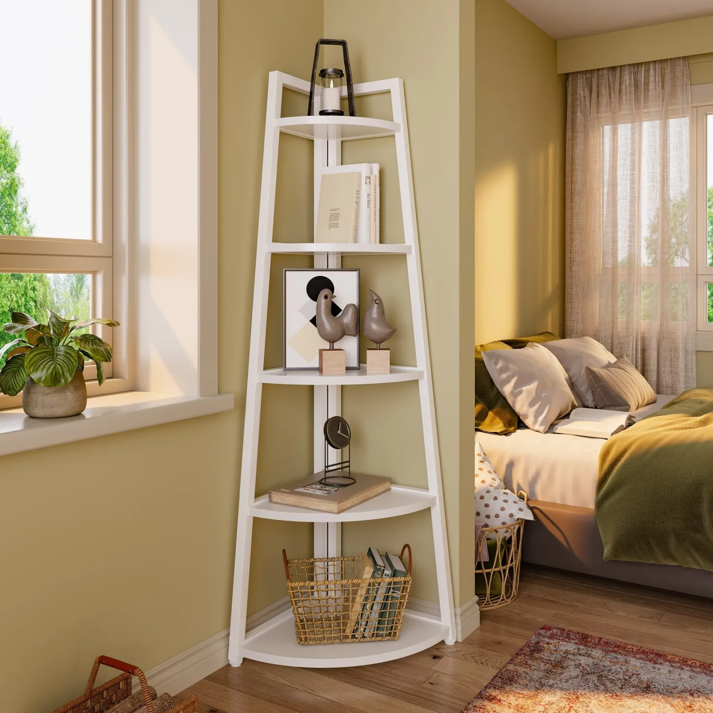 5-Tier Corner Shelf, 70" Tall Corner Ladder Shelf Small Bookshelf
