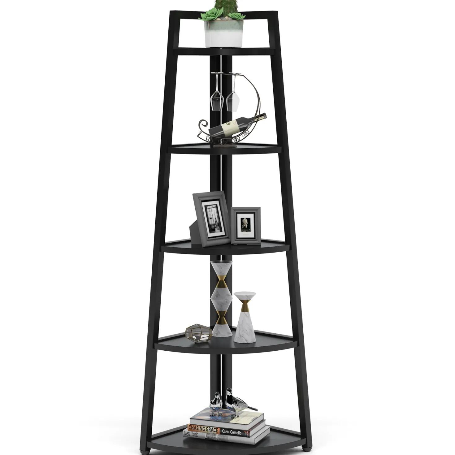 5-Tier Corner Shelf, 70" Tall Corner Ladder Shelf Small Bookshelf