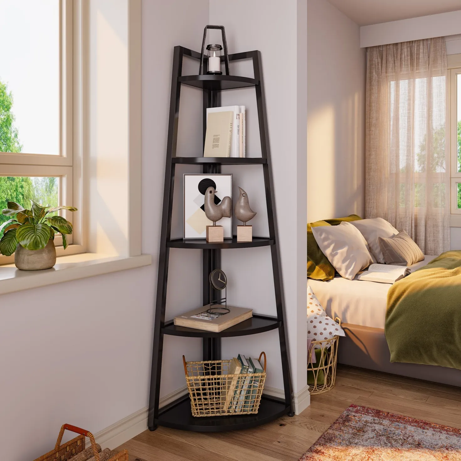 5-Tier Corner Shelf, 70" Tall Corner Ladder Shelf Small Bookshelf