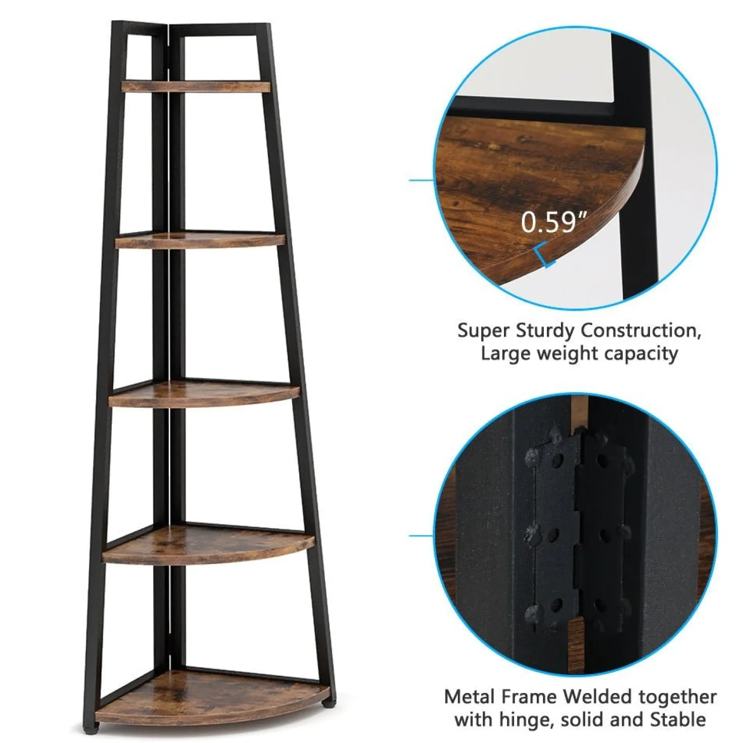 5-Tier Corner Shelf, 70" Tall Corner Ladder Shelf Small Bookshelf