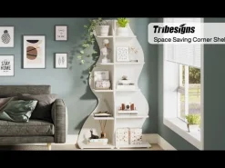 5-Tier Corner Shelf, Modern Wall Corner Bookshelf Bookcase