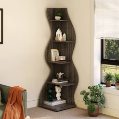 5-Tier Corner Shelf, Modern Wall Corner Bookshelf Bookcase