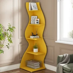 5-Tier Corner Shelf, Modern Wall Corner Bookshelf Bookcase