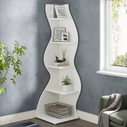 5-Tier Corner Shelf, Modern Wall Corner Bookshelf Bookcase
