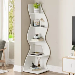 5-Tier Corner Shelf, Modern Wall Corner Bookshelf Bookcase