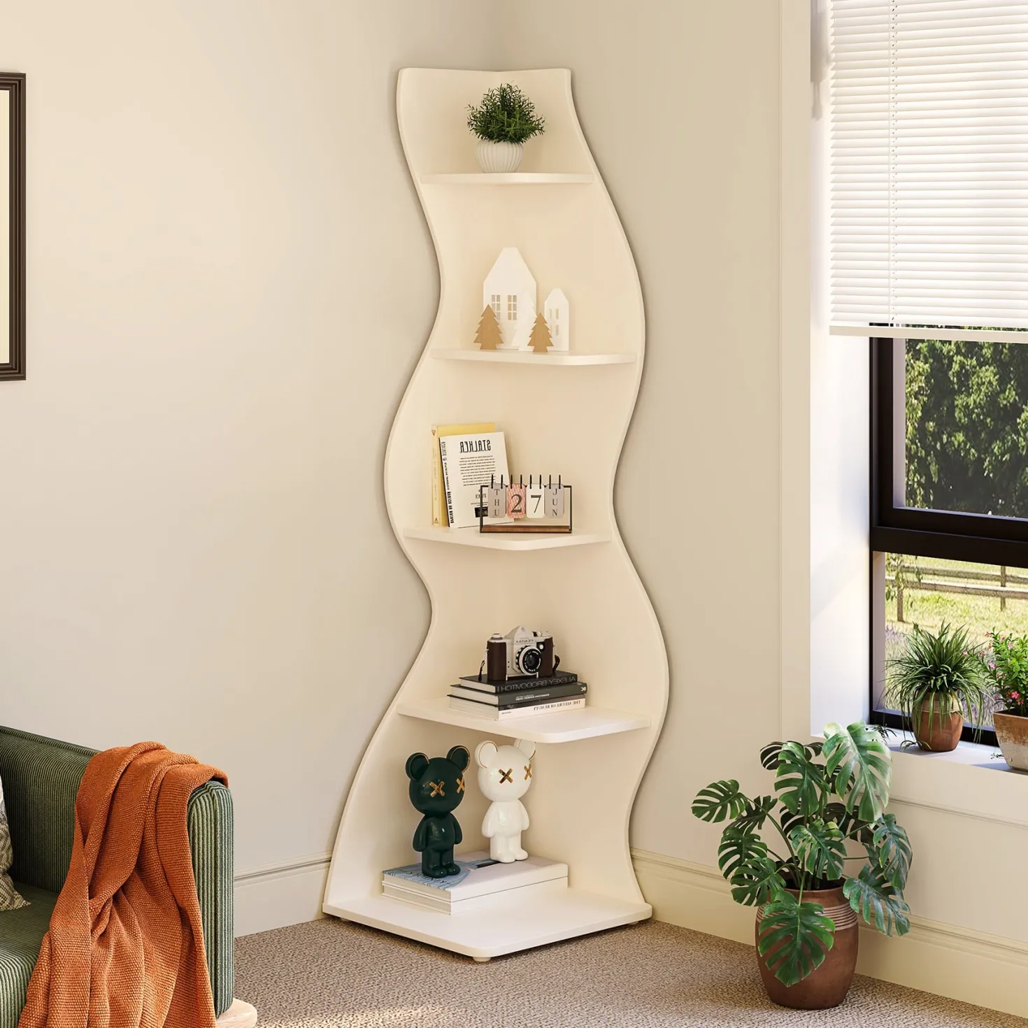 5-Tier Corner Shelf, Modern Wall Corner Bookshelf Bookcase