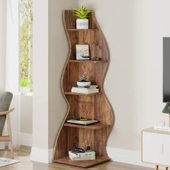 5-Tier Corner Shelf, Modern Wall Corner Bookshelf Bookcase
