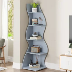 5-Tier Corner Shelf, Modern Wall Corner Bookshelf Bookcase