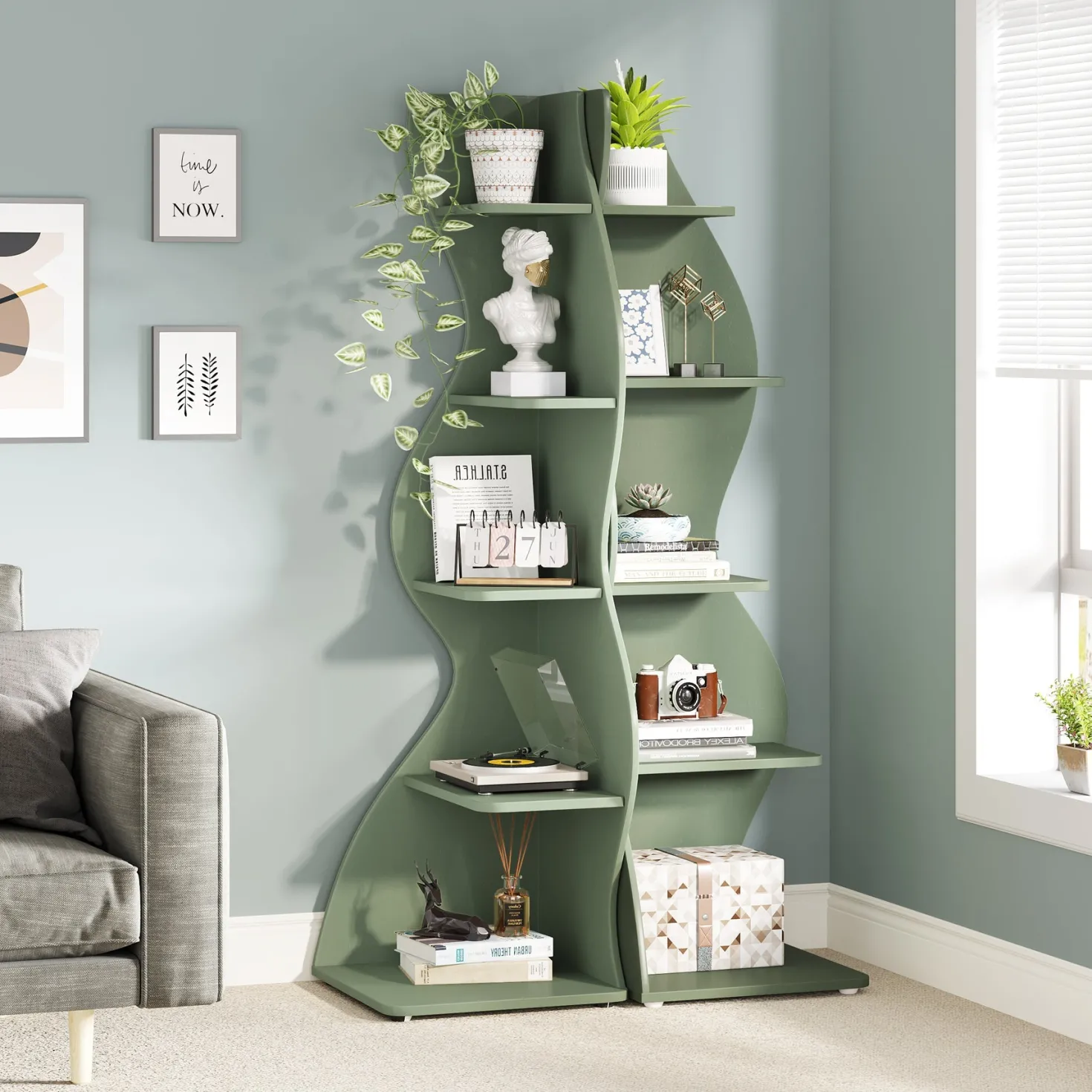 5-Tier Corner Shelf, Modern Wall Corner Bookshelf Bookcase
