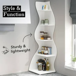 5-Tier Corner Shelf, Modern Wall Corner Bookshelf Bookcase